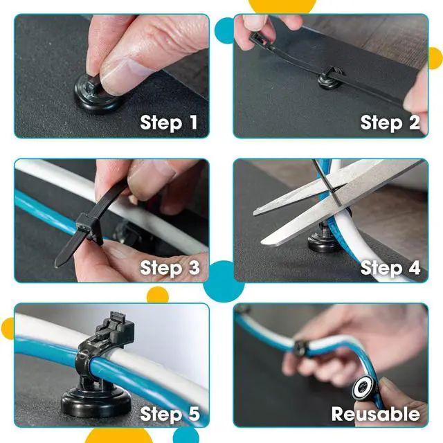 Alt view image 6 of 7 - Magnetic Cable Zip Tie Mounts Multipurpose (105 PACK) Neodymium Magnets Black 105 Black Cable Zip Ties Included. Cable Holder for Cable Management. Holds Standard Zip Ties/Cable Ties
