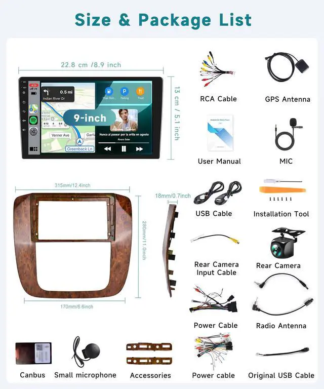Alt view image 7 of 7 - 4Core 4+64G Radio for Chevy Silverado GMC Yukon Tahoe Suburban 2007-2013 Stereo Upgrade with DSP Wireless Carplay/Android Auto,9" IPS Touchscreen Radio BT FM/RDS SWC Backup Cam(Not Support JBL/Bose)