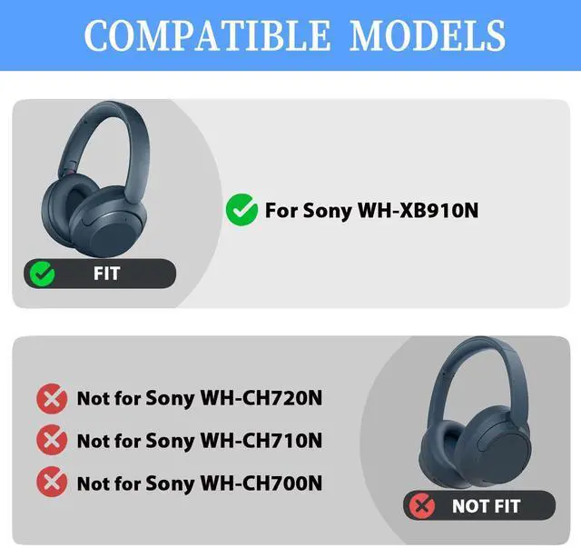 Alt view image 2 of 7 - WH-XB910N Replacement Earpads Cushions Silicone Headband Pad for Sony WH-XB910N Headphone,Protein Leather Headphone Pads,Silicone Headband Protector(Black)
