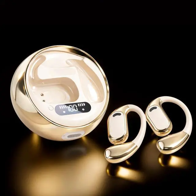 Alt view image 2 of 7 - Open Ear Earbuds Wireless Earbuds Bluetooth 5.4, LED Display Bluetooth Earphone for Workout/Running, AI Noise Reduction Touch Controls, 72hr Playtime,Waterproof(Gold)