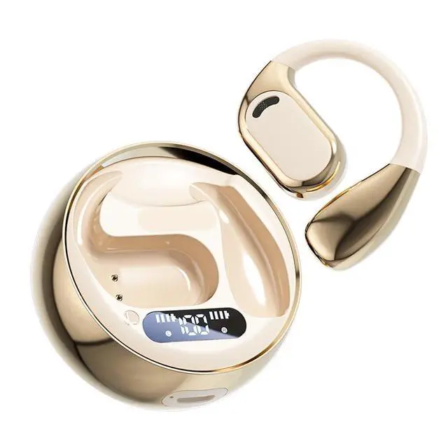 Alt view image 4 of 7 - Open Ear Earbuds Wireless Earbuds Bluetooth 5.4, LED Display Bluetooth Earphone for Workout/Running, AI Noise Reduction Touch Controls, 72hr Playtime,Waterproof(Gold)