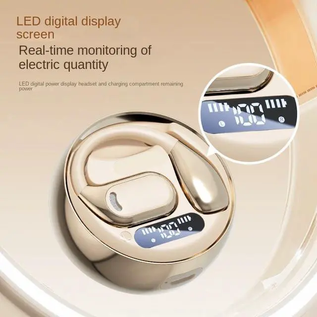 Alt view image 5 of 7 - Open Ear Earbuds Wireless Earbuds Bluetooth 5.4, LED Display Bluetooth Earphone for Workout/Running, AI Noise Reduction Touch Controls, 72hr Playtime,Waterproof(Gold)