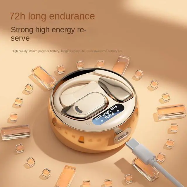 Alt view image 6 of 7 - Open Ear Earbuds Wireless Earbuds Bluetooth 5.4, LED Display Bluetooth Earphone for Workout/Running, AI Noise Reduction Touch Controls, 72hr Playtime,Waterproof(Gold)