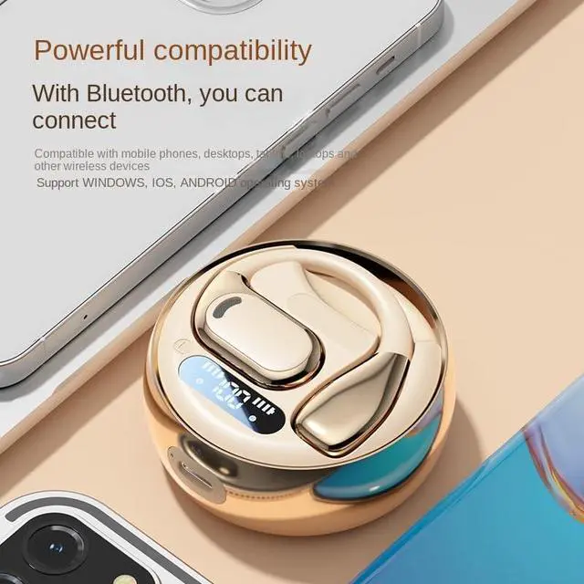 Alt view image 7 of 7 - Open Ear Earbuds Wireless Earbuds Bluetooth 5.4, LED Display Bluetooth Earphone for Workout/Running, AI Noise Reduction Touch Controls, 72hr Playtime,Waterproof(Gold)