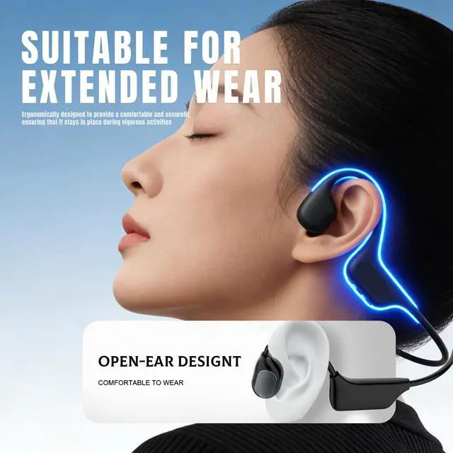 Alt view image 3 of 7 - Bone Conduction Headphones, Open Ear Sports Headphones with MP3 Player | Hybrid Air & Bone Conduction Audio, IP68 waterproof, 32GB Bluetooth 6.0, 25g lightweight design for running cycling workouts