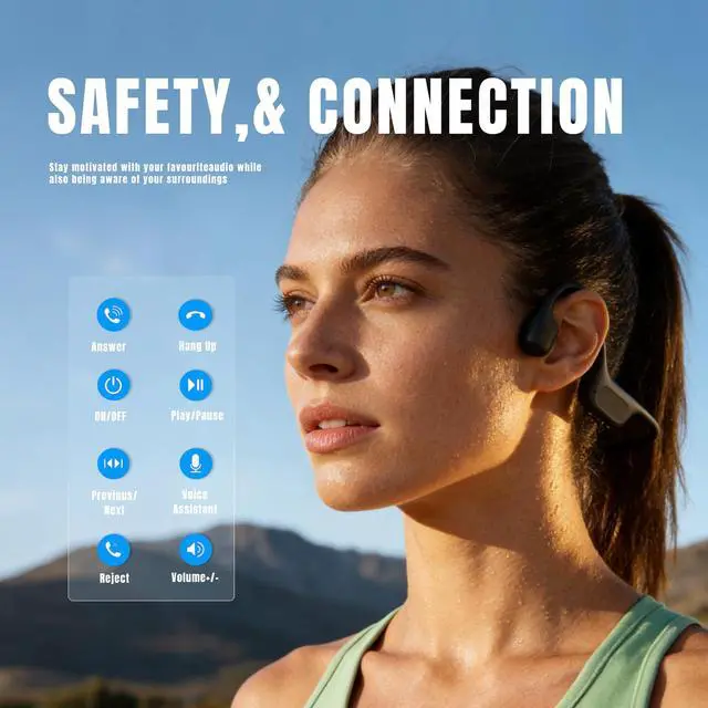 Alt view image 6 of 7 - Bone Conduction Headphones, Open Ear Sports Headphones with MP3 Player | Hybrid Air & Bone Conduction Audio, IP68 waterproof, 32GB Bluetooth 6.0, 25g lightweight design for running cycling workouts