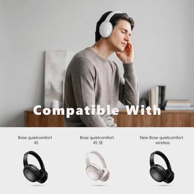 Alt view image 2 of 7 - Replacement Earpads for Bose QuietComfort 45/45 SE/Noise Cancelling Headphones, Updated Thickened Memory Foam, Protein Leather (White)