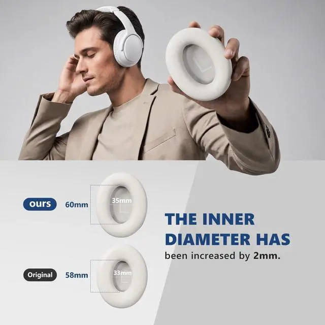 Alt view image 4 of 7 - Replacement Earpads for Bose QuietComfort 45/45 SE/Noise Cancelling Headphones, Updated Thickened Memory Foam, Protein Leather (White)