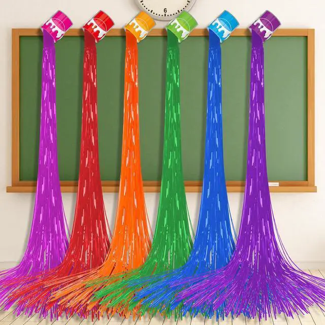 Main image of 6 Set Art Paint Party Decoration Back to School Paint Cans with Rainbow Foil Fringe Curtains Art Theme DIY Colorful Splatter Backdrop Decoration for Birthday Classroom School Art Party Supplies