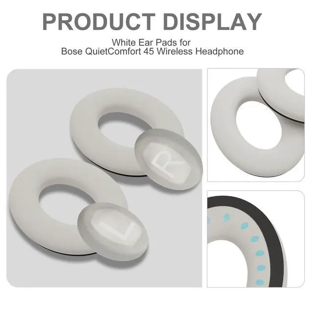 Alt view image 6 of 7 - Replacement Ear Pads for Bose QC45, QC SE, QC45 SE Headphone, White | Compatible with Bose QuietComfort, QuietComfort 45 (45 SE), QuietComfort SE Headphones, Headphone Earpads Cushions
