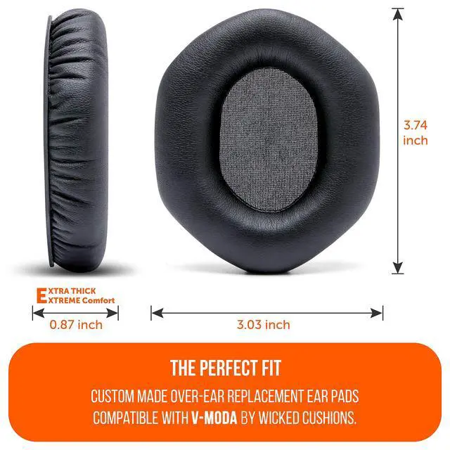Alt view image 5 of 7 - Wicked Cushions Replacement XL Ear Pads For Vmoda Headphones - Compatible with Vmoda M100 & Crossfade Series | Soft Leather, Luxurious Memory Foam, Added Thickness, Enhanced Noise Isolation | Black