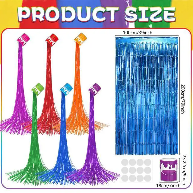 Alt view image 2 of 7 - 6 Set Art Paint Party Decoration Back to School Paint Cans with Rainbow Foil Fringe Curtains Art Theme DIY Colorful Splatter Backdrop Decoration for Birthday Classroom School Art Party Supplies