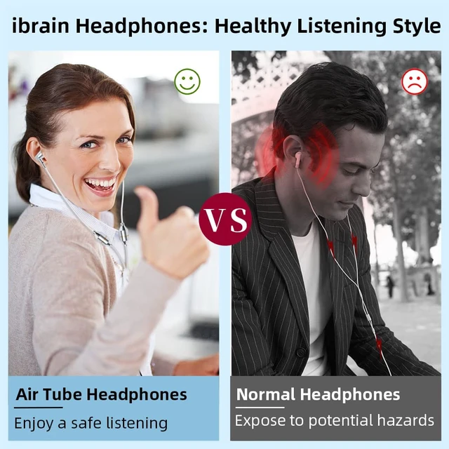 Alt view image 2 of 7 - Air Tube Headphones Air Tube Earbuds Airtube Headset with Microphone & Volume Control Airtube Headphones for a Safe and Healthy Listening (White)