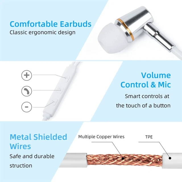 Alt view image 3 of 7 - Air Tube Headphones Air Tube Earbuds Airtube Headset with Microphone & Volume Control Airtube Headphones for a Safe and Healthy Listening (White)