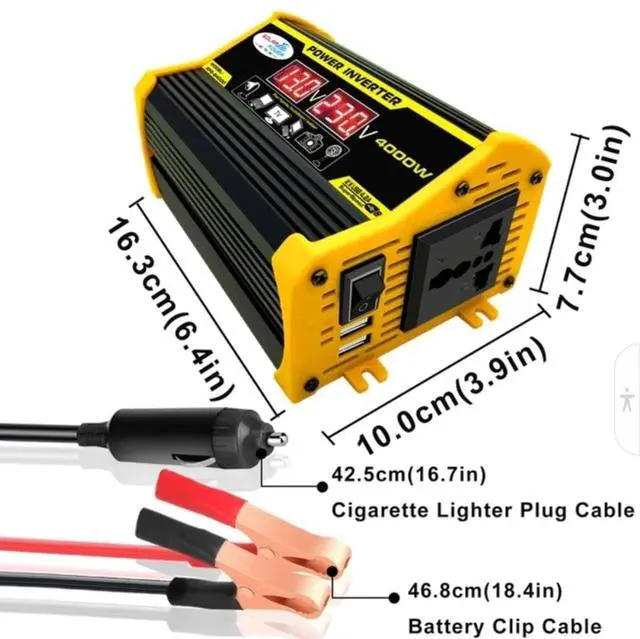 Alt view image 7 of 7 - High-Power Peak 4000W DC to AC Power Inverter 12V to 110V/220V Converter with Dual USB Ports, Universal AC Outlet, LED Display for Cars, Trucks, RVs, and Home Backup (110V)