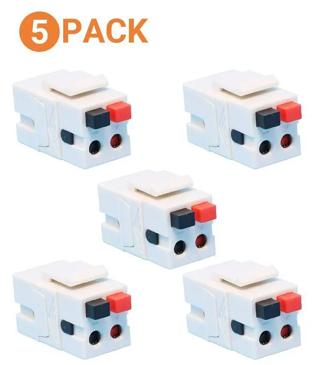 Alt view image 3 of 3 - Speaker Keystone Jack Spring Loaded Speaker Jack for Keystone Wall Plate, Female to Female, for Home Theater Wall Plates - White (5-Pack)