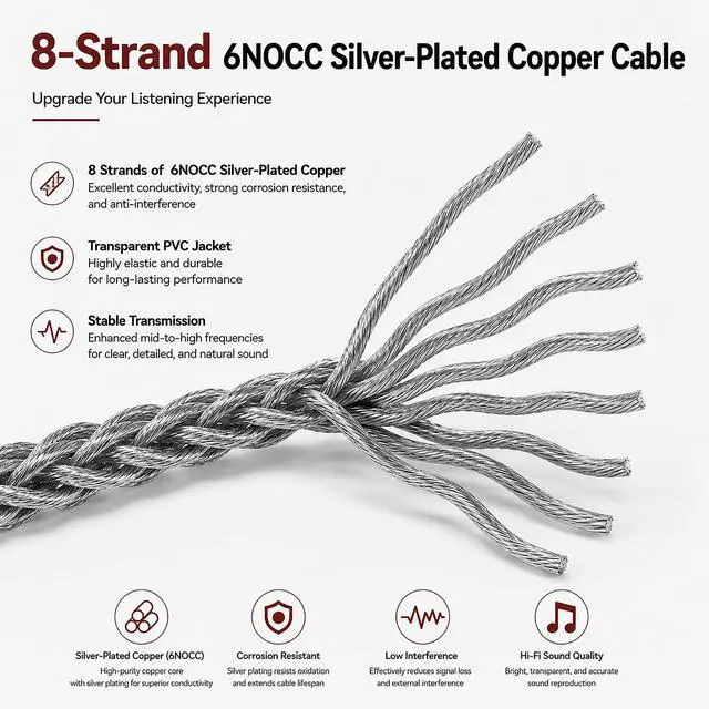 Alt view image 5 of 6 - Apollo 6NOCC 4.4mm Balanced Cable Single Crystal Copper Upgrade Extension Cord, 4.4mm Male to Female Replacement Cord for HiFi Headset (9.8ft / 3m)