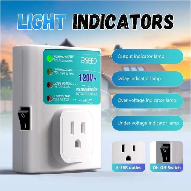 Alt view image 3 of 7 - Single Outlet Surge Protector for Refrigerator, Power Surge Protector with Ground Protected Light Indicators, Adjustable Voltage Protector for Washing Machine, TV and Freezer, 15A, 120V,1 Pack