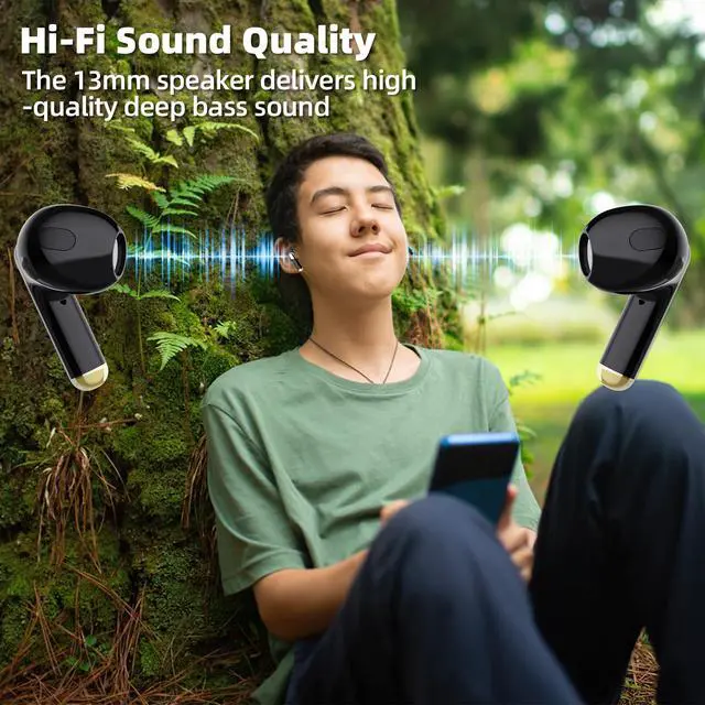 Alt view image 6 of 7 - Wireless Earbuds with TikTok Remote Control, Bluetooth 5.3 Earphones with 40Hrs Playtime, ENC Clear Call Mic (Not ANC)13mm Deep Bass, Smart Headphones for iPhone Laptop Computer Sports(black)