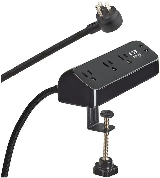 Main image of Eaton series Desk Clamp Power Strip Surge Protector, 3-Outlets, 2x 30W USB-C Charging Ports, 900 Joules, 10ft Braided Flat Extension Cord, Manufacturer's (TLP310U30CLAMPB)