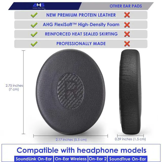 Alt view image 4 of 7 - Replacement SoundLink OE Ear Pads Cushions. Compatible with Bose SoundLink on Ear Headphones, On Ear Wireless, on-Ear 2 (OE2) and SoundTrue OE Headphones (Triple Black)