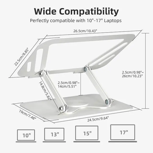 Alt view image 2 of 7 - Laptop Stand for Desk, Adjustable Computer Notebook Stand with 360° Rotating Base, Ergonomic Laptop Riser for Collaborative Work, Foldable & Portable Laptop Stand,fits for 11-17" Laptops,White