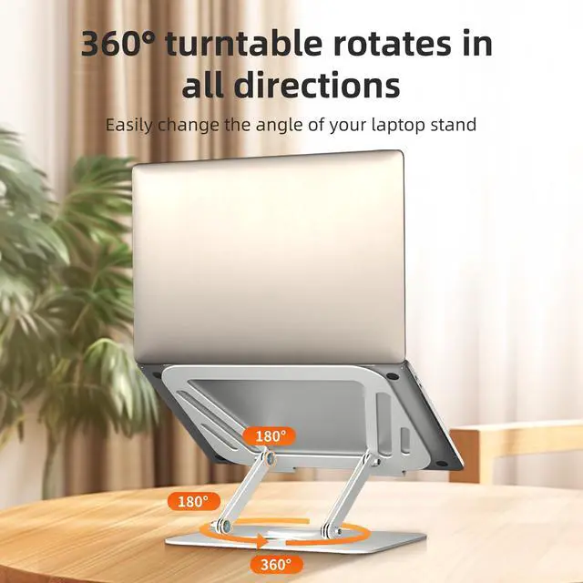 Alt view image 3 of 7 - Laptop Stand for Desk, Adjustable Computer Notebook Stand with 360° Rotating Base, Ergonomic Laptop Riser for Collaborative Work, Foldable & Portable Laptop Stand,fits for 11-17" Laptops,White