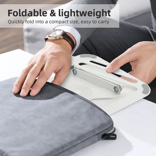 Alt view image 5 of 7 - Laptop Stand for Desk, Adjustable Computer Notebook Stand with 360° Rotating Base, Ergonomic Laptop Riser for Collaborative Work, Foldable & Portable Laptop Stand,fits for 11-17" Laptops,White