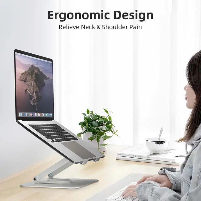 Alt view image 6 of 7 - Laptop Stand for Desk, Adjustable Computer Notebook Stand with 360° Rotating Base, Ergonomic Laptop Riser for Collaborative Work, Foldable & Portable Laptop Stand,fits for 11-17" Laptops,White