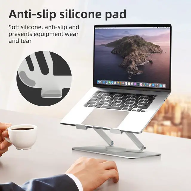 Alt view image 7 of 7 - Laptop Stand for Desk, Adjustable Computer Notebook Stand with 360° Rotating Base, Ergonomic Laptop Riser for Collaborative Work, Foldable & Portable Laptop Stand,fits for 11-17" Laptops,White