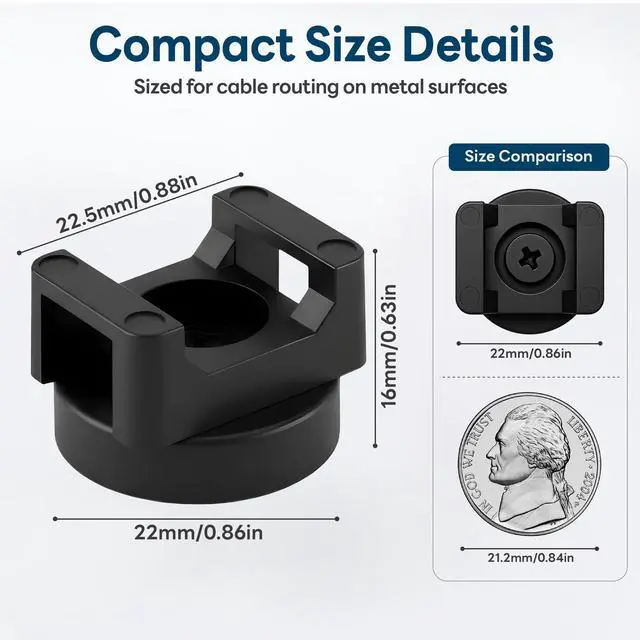 Alt view image 2 of 6 - Magnetic Zip Tie Mounts, 26 Pack Magnetic Cable Tie Mounts with 200 Zip Ties, Rotating No-Drill Cable Management Organizer for Server Rack, Electrical Panel, Metal Desk, Strong Magnetic Wire Holders