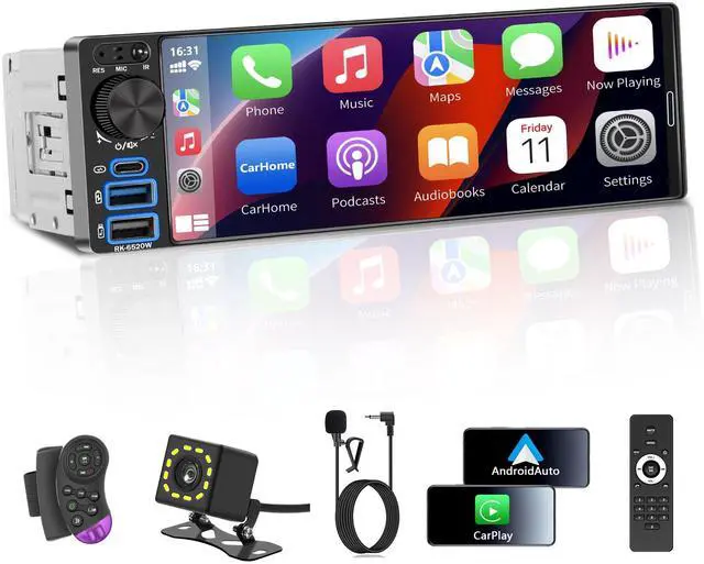 Main image of Single Din Car Stereo - Upgrade Your Old Car, 6.5" with Wireless Apple CarPlay & Android Auto, Car Radio with Bluetooth, Backup Camera Ready, FM/USB/SWC/MIC