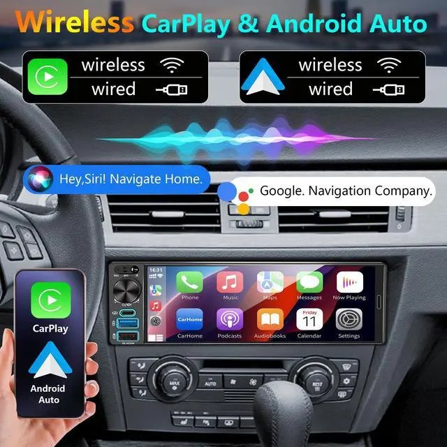 Alt view image 2 of 7 - Single Din Car Stereo - Upgrade Your Old Car, 6.5" with Wireless Apple CarPlay & Android Auto, Car Radio with Bluetooth, Backup Camera Ready, FM/USB/SWC/MIC