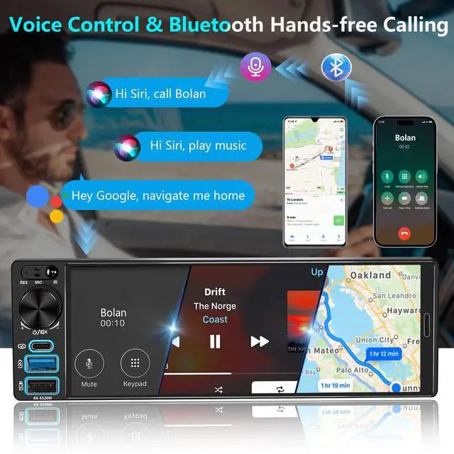 Alt view image 4 of 7 - Single Din Car Stereo - Upgrade Your Old Car, 6.5" with Wireless Apple CarPlay & Android Auto, Car Radio with Bluetooth, Backup Camera Ready, FM/USB/SWC/MIC