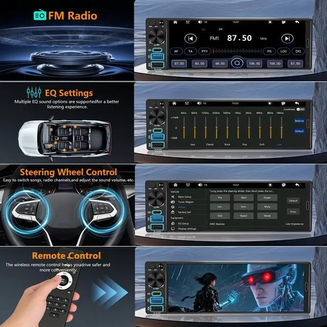 Alt view image 5 of 7 - Single Din Car Stereo - Upgrade Your Old Car, 6.5" with Wireless Apple CarPlay & Android Auto, Car Radio with Bluetooth, Backup Camera Ready, FM/USB/SWC/MIC