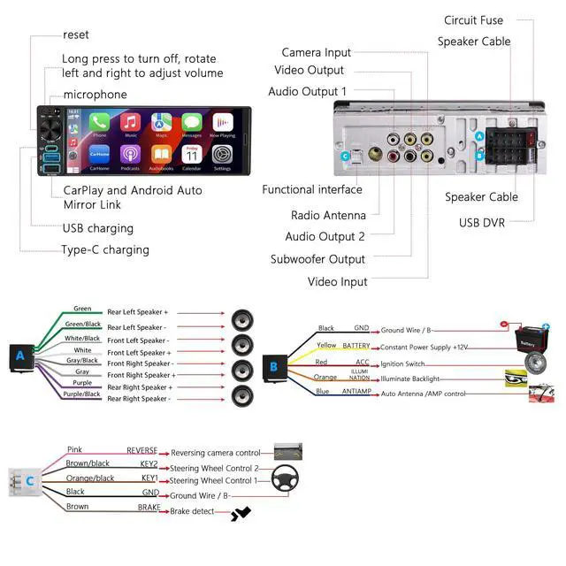 Alt view image 7 of 7 - Single Din Car Stereo - Upgrade Your Old Car, 6.5" with Wireless Apple CarPlay & Android Auto, Car Radio with Bluetooth, Backup Camera Ready, FM/USB/SWC/MIC