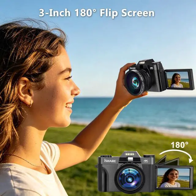 Alt view image 4 of 7 - 4K Digital Camera for Photography 48MP, WiFi 180° Flip Screen | Anti-shake, 16X zoom, Wide-angle and Macro lens, Rechargeable battery, for YouTube vlogging, Travel, Teens, Beginners