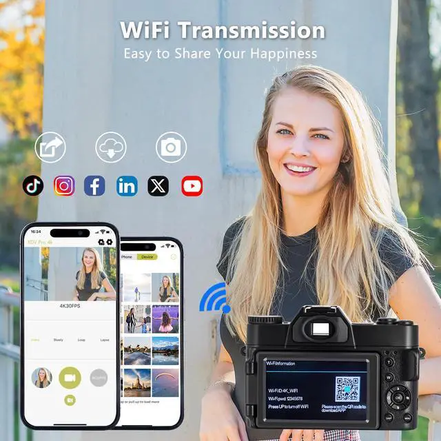 Alt view image 5 of 7 - 4K Digital Camera for Photography 48MP, WiFi 180° Flip Screen | Anti-shake, 16X zoom, Wide-angle and Macro lens, Rechargeable battery, for YouTube vlogging, Travel, Teens, Beginners