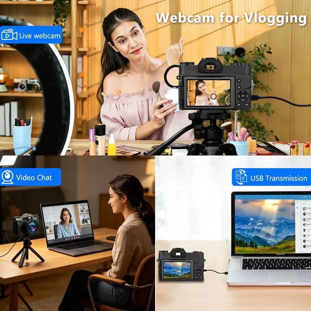 Alt view image 6 of 7 - 4K Digital Camera for Photography 48MP, WiFi 180° Flip Screen | Anti-shake, 16X zoom, Wide-angle and Macro lens, Rechargeable battery, for YouTube vlogging, Travel, Teens, Beginners
