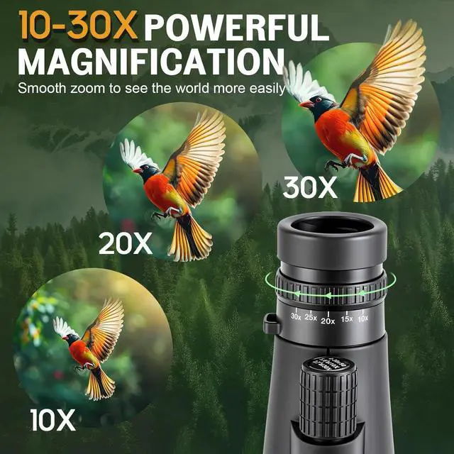 Alt view image 2 of 7 - Birthday Gifts for Men Dad Husband, 10-30x50 Monocular for Hiking Camping | Zoom, Tech Gifts for Fathers Day & Christmas, with Phone Adapter & Tripod, Gifts for Outdoors Birdwatching Photography Hunt