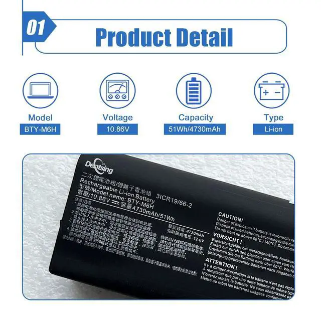 Alt view image 2 of 6 - BTY-M6H Laptop Battery Compatible with MSI GE72 GP62 GL62M GE62 PE60 PE70 GP72 Series Notebook GE62VR GE63 GE63VR GE72VR GE73 GE73VR GL62 GL7G P62MVR GP72 GL62M GP72MVR 10.86V 51Wh 4730mAh