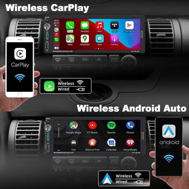 Alt view image 3 of 7 - Single Din Car Touchscreen(6.9") Radio with Wireless Apple CarPlay | Android Auto Bluetooth Type-C USB (2.1A Fast Charge) Backup Camera Car Stereo with Knob Headunit Audio Receiver