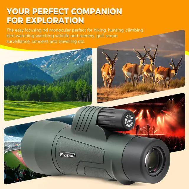 Alt view image 4 of 7 - 10X50 BAK4 High Power Prism Monocular Compact Handheld Monoscope | Waterproof Fogproof Shockproof for Wildlife,Multi-Coated Optics,Rubber Armor,Non-Slip Grip,With Portable Hand Strap