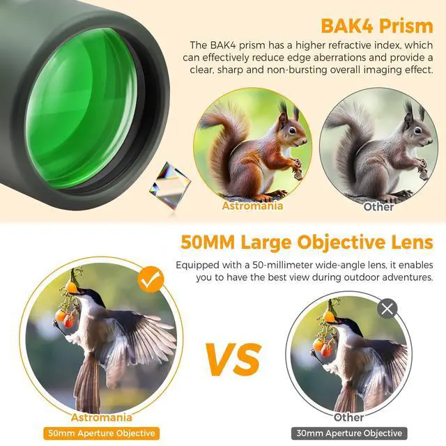 Alt view image 3 of 7 - 10X50 BAK4 High Power Prism Monocular Compact Handheld Monoscope | Waterproof Fogproof Shockproof for Wildlife,Multi-Coated Optics,Rubber Armor,Non-Slip Grip,With Portable Hand Strap