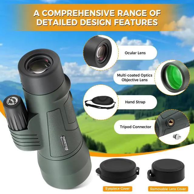 Alt view image 5 of 7 - 10X50 BAK4 High Power Prism Monocular Compact Handheld Monoscope | Waterproof Fogproof Shockproof for Wildlife,Multi-Coated Optics,Rubber Armor,Non-Slip Grip,With Portable Hand Strap