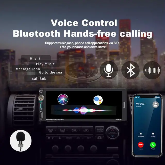 Alt view image 5 of 7 - Single Din Car Touchscreen(6.9") Radio with Wireless Apple CarPlay | Android Auto Bluetooth Type-C USB (2.1A Fast Charge) Backup Camera Car Stereo with Knob Headunit Audio Receiver