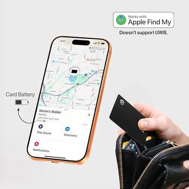 Alt view image 3 of 7 - SPOTMINDERS Apple MFi Certified Credit Card Wallet Tracker PRO Black & Pink (iOS Only) + Wireless Charger Bundle - Works with Apple Find My Tracking Card for Wallet Rechargeable Tag IP68 0.07in Slim