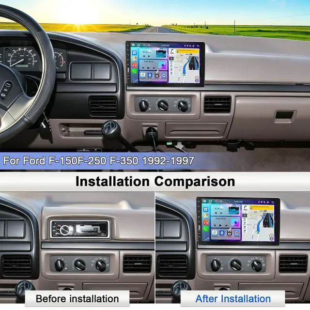 Alt view image 2 of 7 - Single Din Car Stereo Radio for 1992-1997 Ford F150 F250 F350 Touchscreen | Wireless CarPlay & Android Auto,9" Touch screen,1 Din Car Audio Receivers w/Bluetooth Mirror Link SWC FM AM Back Camera