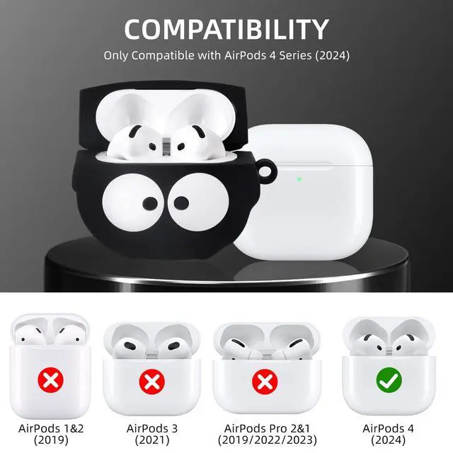 Alt view image 2 of 7 - for AirPods 4 Case Cover Cute, Soft Silicone Protective, Black | with Cleaner kit, 3D Funny Anime Cartoon Character Design Case for Apple AirPods 4th Generation for Women Men Girls Boys