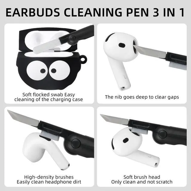 Alt view image 3 of 7 - for AirPods 4 Case Cover Cute, Soft Silicone Protective, Black | with Cleaner kit, 3D Funny Anime Cartoon Character Design Case for Apple AirPods 4th Generation for Women Men Girls Boys